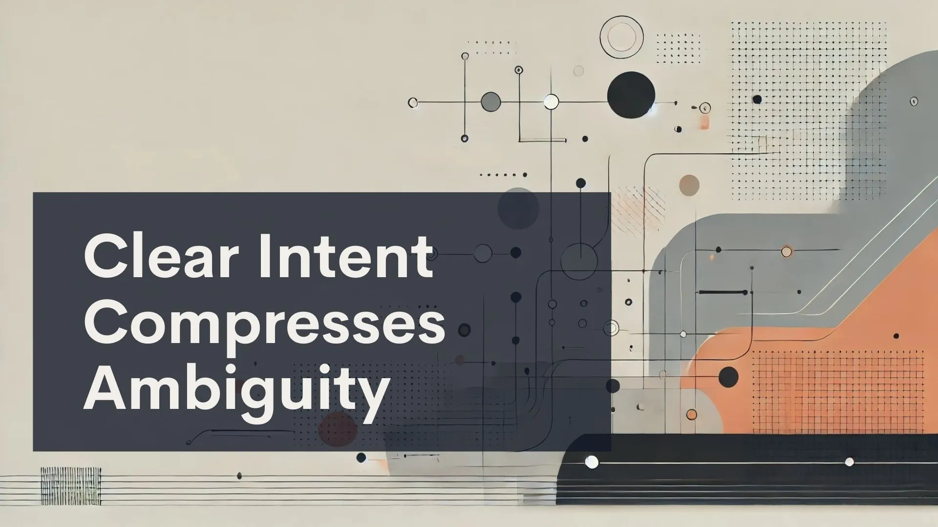 A geometric abstract design with circles, lines, and shapes in muted colors. Overlaid text reads: 