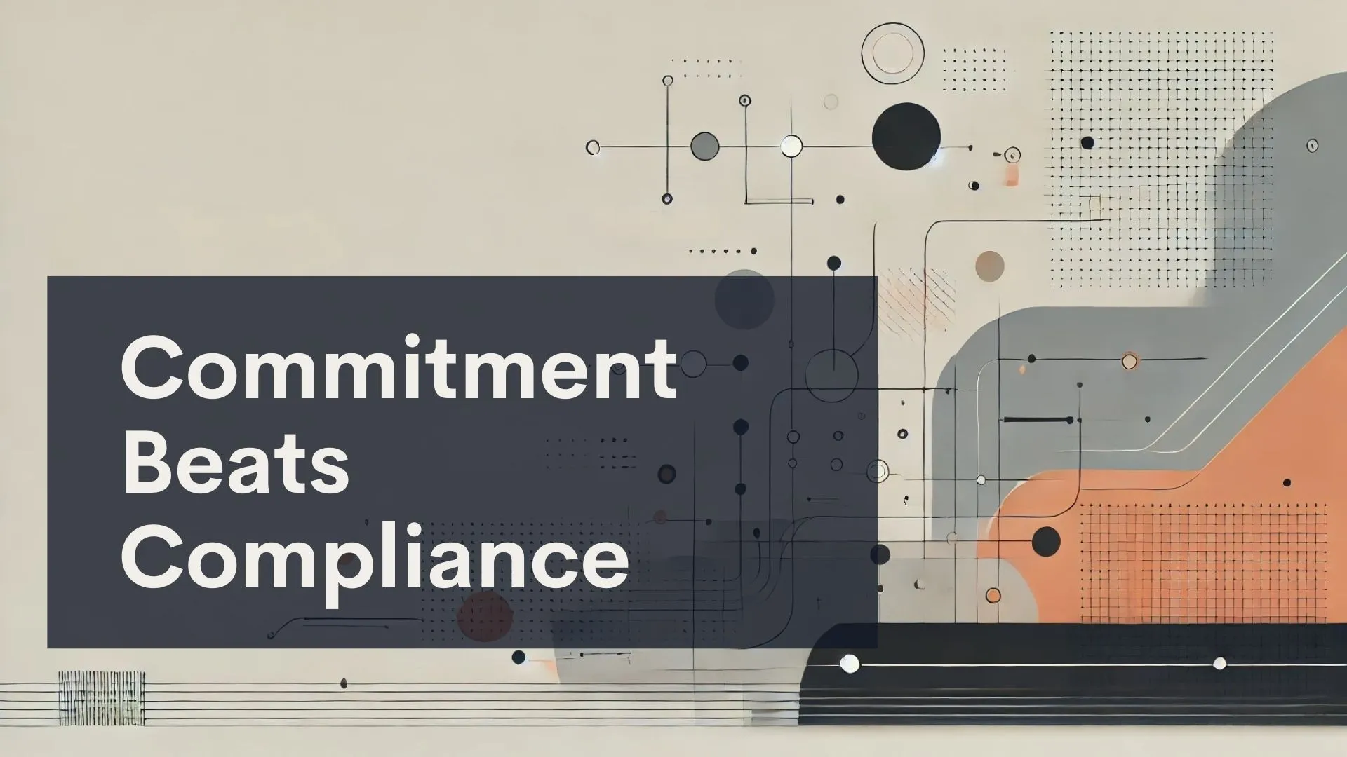 Abstract geometric background with circles and lines, overlaid by a dark rectangle containing the text 