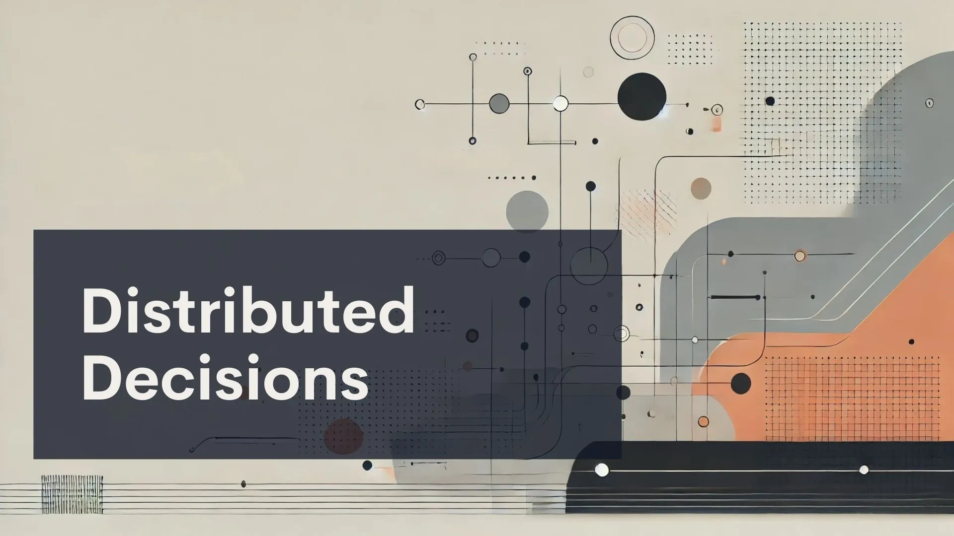 Abstract graphic with geometric shapes and lines, featuring the text 