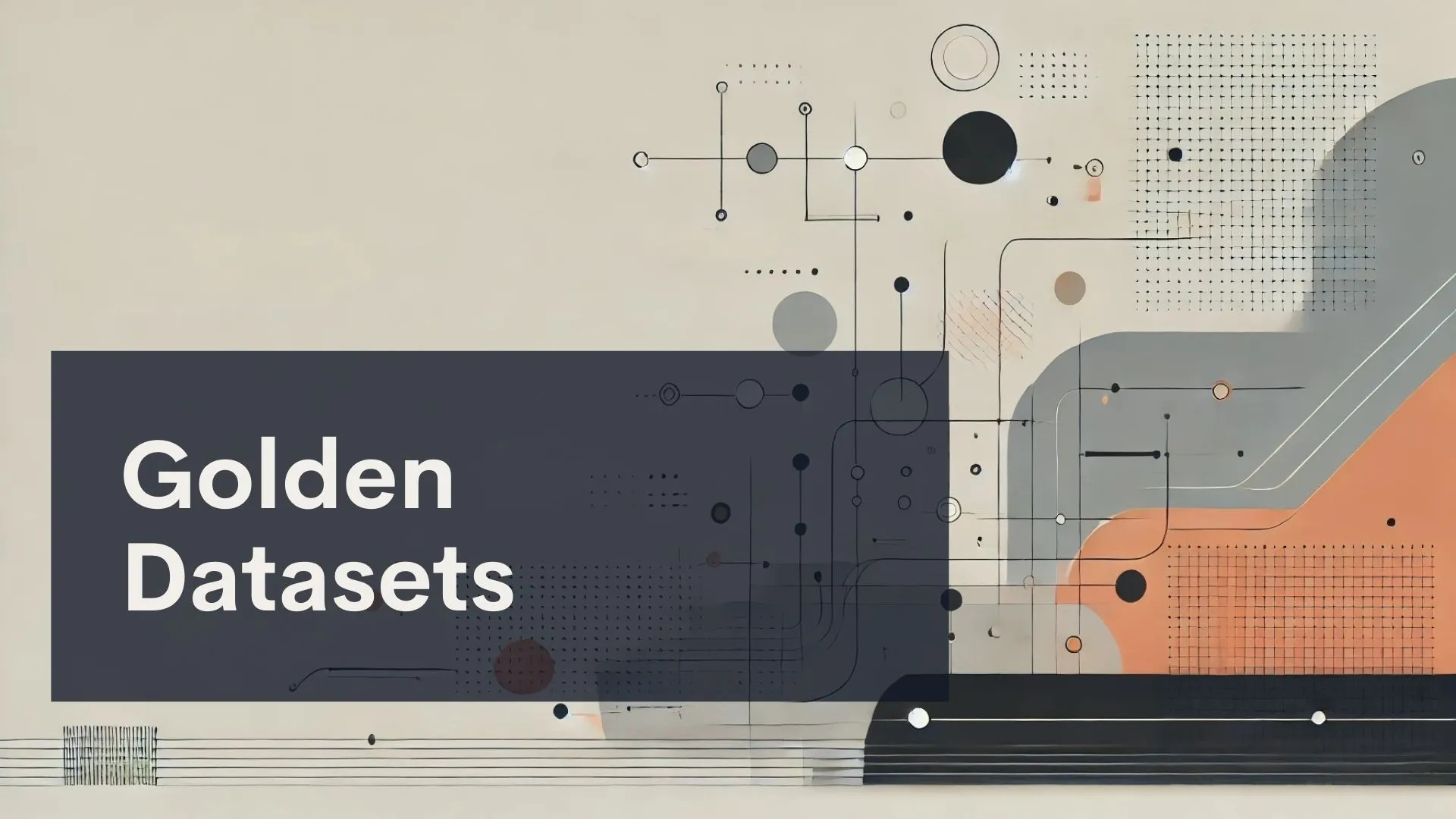 A graphic with abstract geometric shapes and lines in black, orange, and gray tones, featuring a dark overlay box with the text 