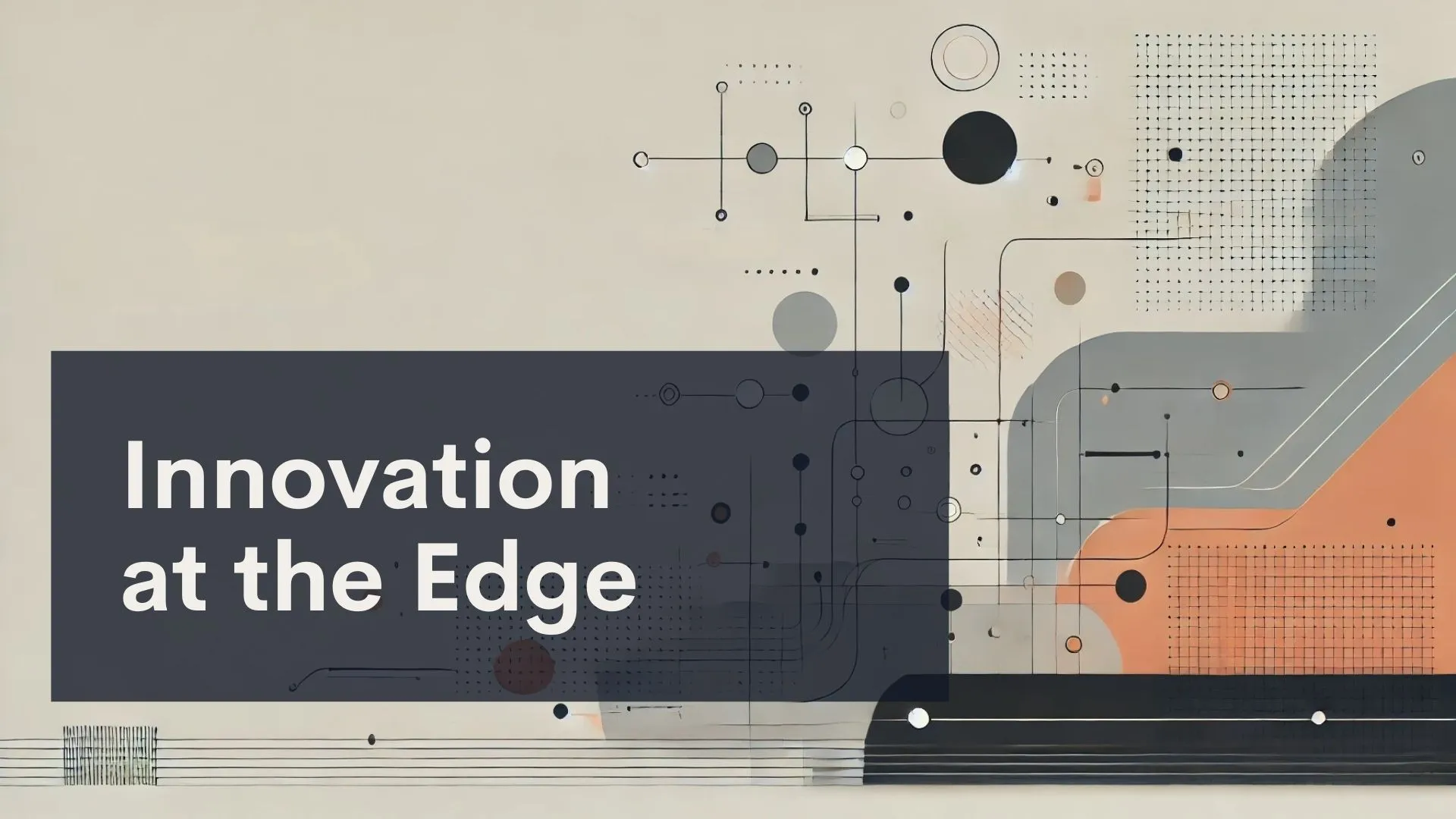 Abstract geometric shapes and lines in black, gray, and orange with the text 