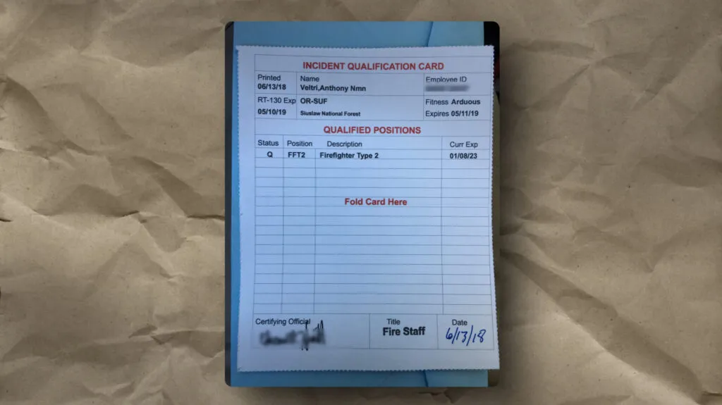 USFS Qualification Card