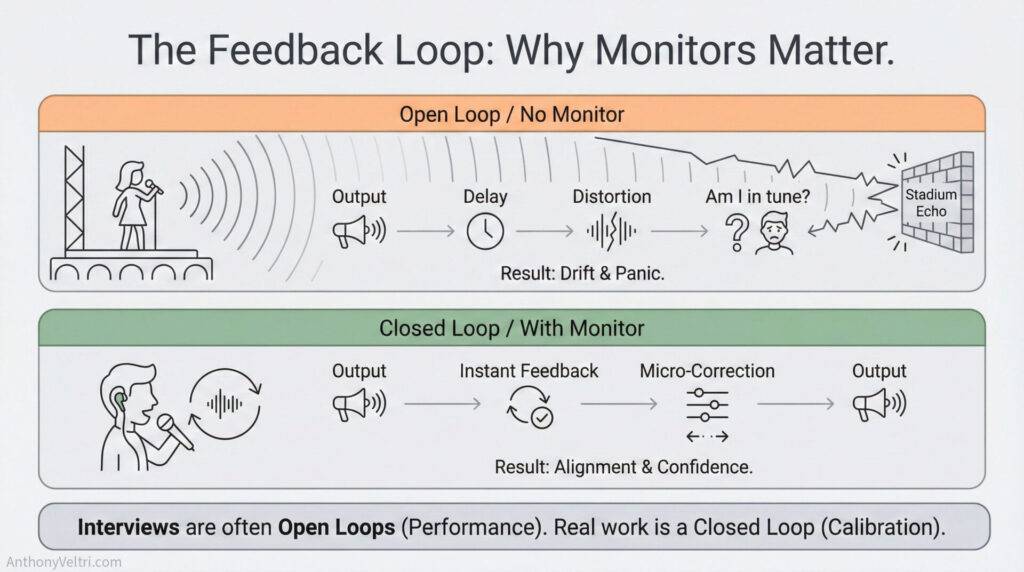 This diagram illustrates how closed feedback loops with monitoring foster confidence and alignment, while open loops may lead to confusion.