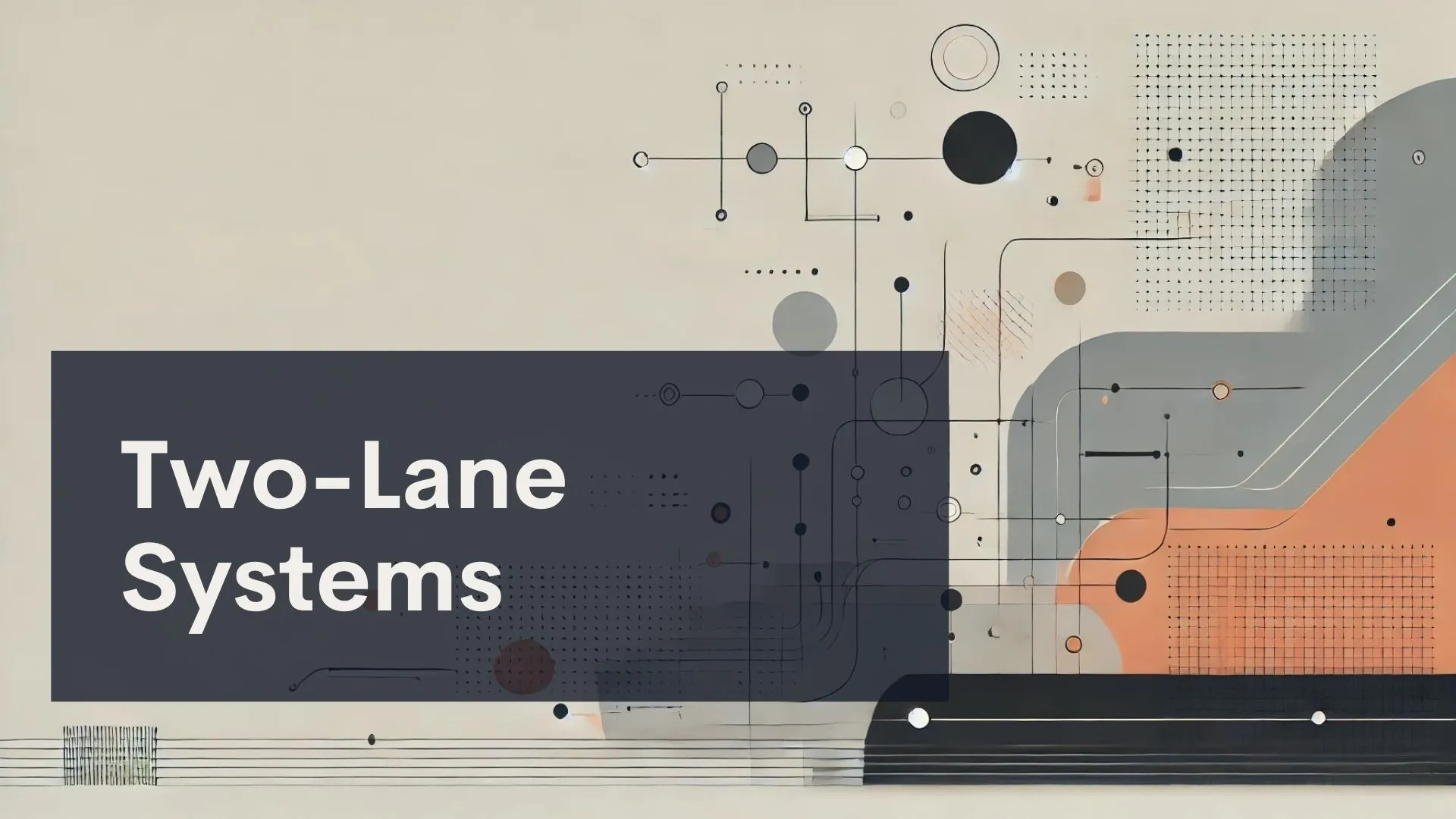 A geometric abstract background with circles, lines, and shapes in neutral tones, overlaid with a dark rectangle containing the text 