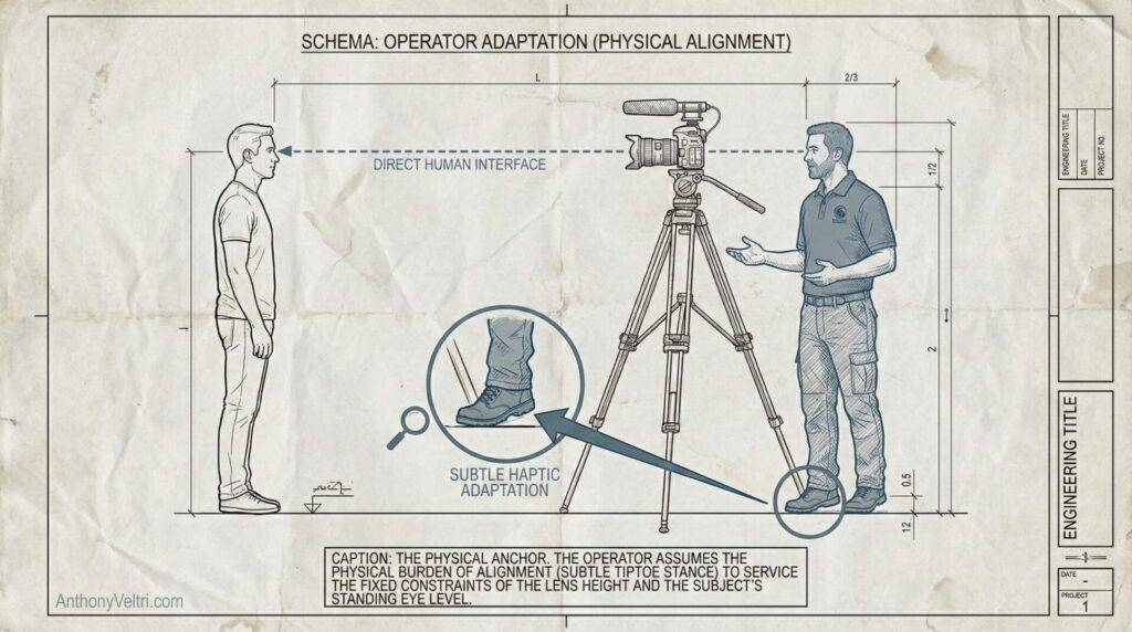 This diagram illustrates height alignment by showing a camera operator using a