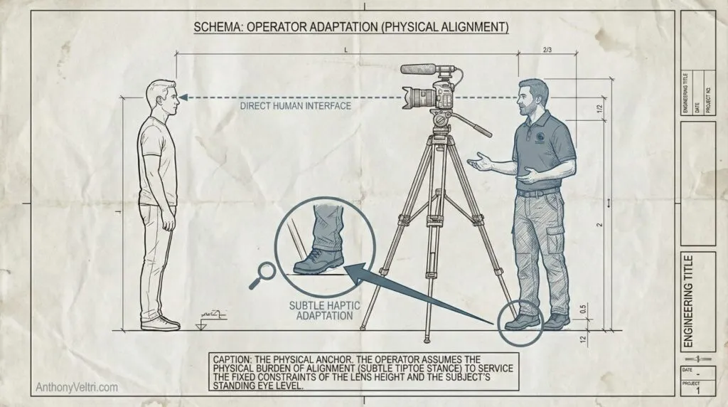 This diagram illustrates height alignment by showing a camera operator using a