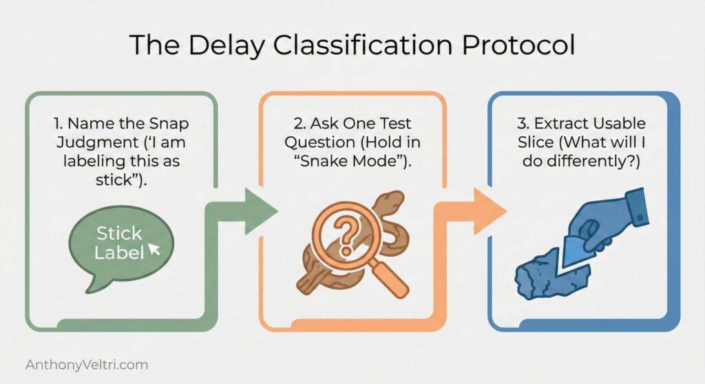 This diagram illustrates the three-step Delay Classification Protocol for clear decision-making in complex workflows.