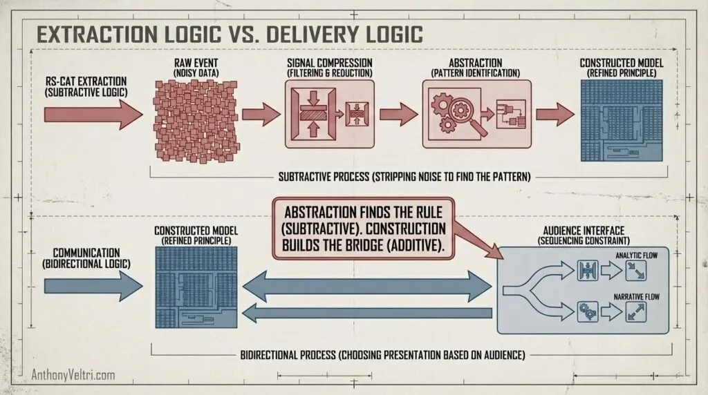 This diagram illustrates how extraction and delivery logic guide data from raw event to audience, with key processing steps influencing outcomes.
