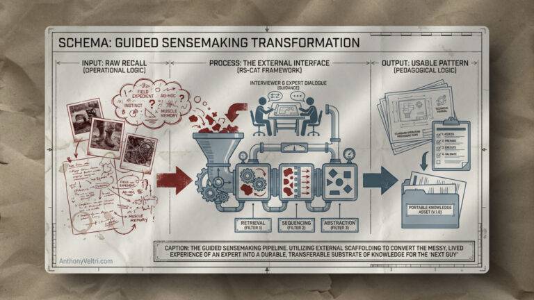 This diagram illustrates how guided sensemaking transforms handwritten ideas into organized digital files through structured processes.