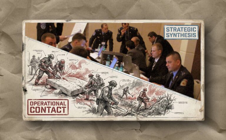 This diagram illustrates the distinction between strategic planning at headquarters and operational response in crisis conditions.