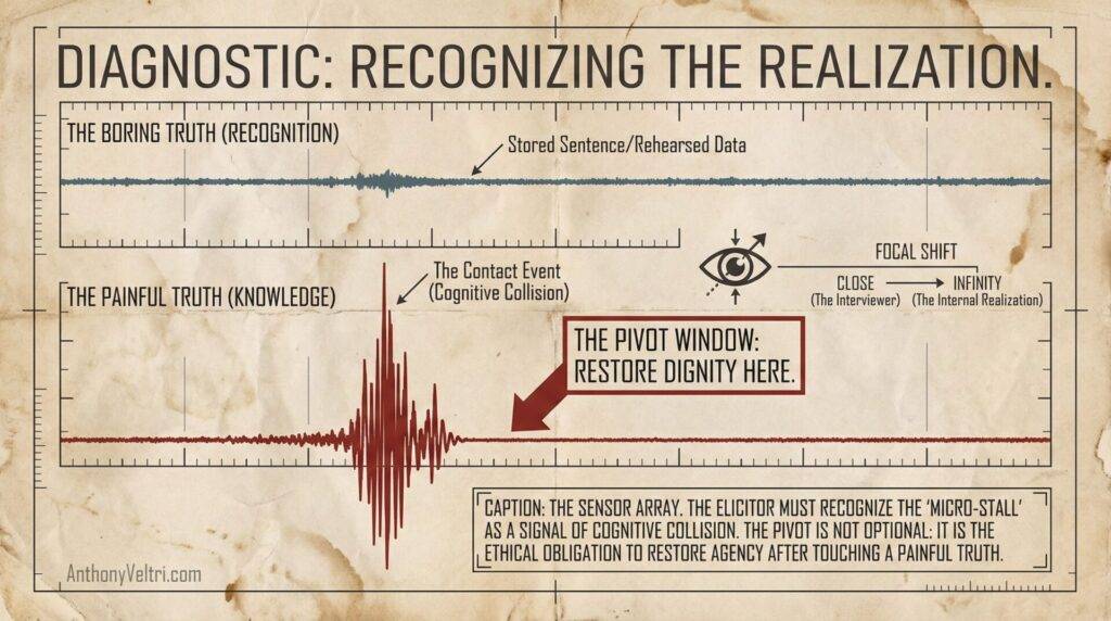 This diagram illustrates contrasting truths: steady recognition versus fluctuating knowledge, highlighting a restorative pivot window.
