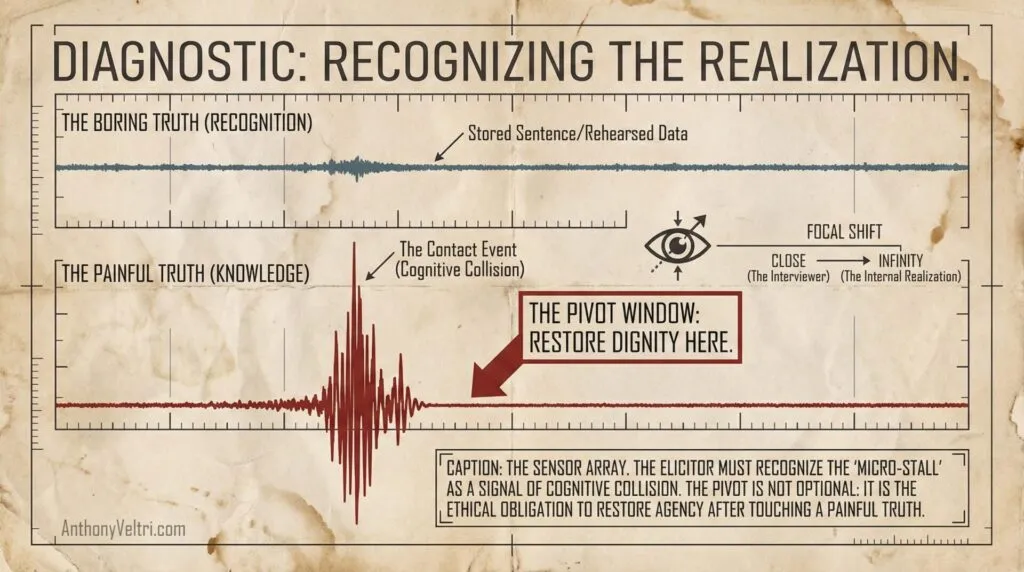 This diagram illustrates contrasting truths: steady recognition versus fluctuating knowledge, highlighting a restorative pivot window.