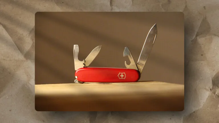 This image illustrates a red Swiss Army knife with key tools extended, emphasizing adaptability and functionality in diverse contexts.