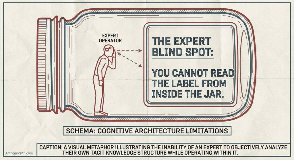 This diagram illustrates how cognitive architecture limits may prevent experts from recognizing their own knowledge gaps.