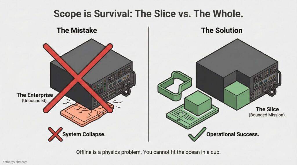 This diagram illustrates how unbounded enterprise goals may lead to overload, whereas bounded missions support sustainable success.